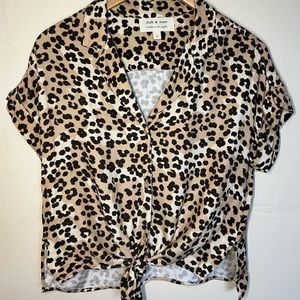 Cloth & Stone Anthro Cheetah Leopard Crop Tie Top